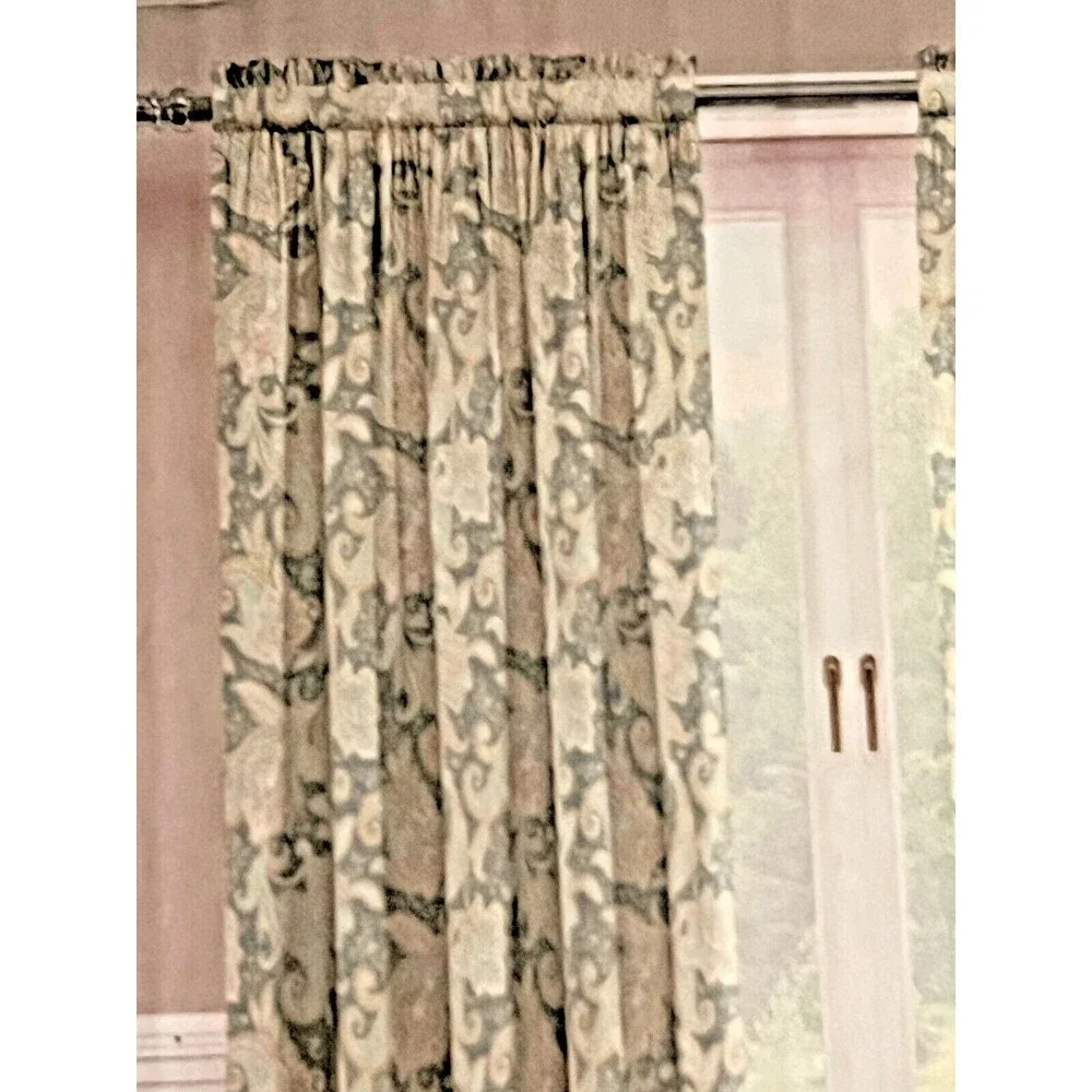 Traditions by Waverly Declyn Paisley Rod Pocket Curtains Panels Blue Gray 52x84